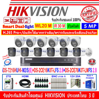 HIKVISION 3K รุ่น DS-2CE16K0T-LFS 2.8(6)+DS-2CE76K0T-LMFS 2.8(6)+DVR รุ่น iDS-7216HUHI-M2/S(E)(1)+อุปกรณ์ชุด 2H2JBP/AC