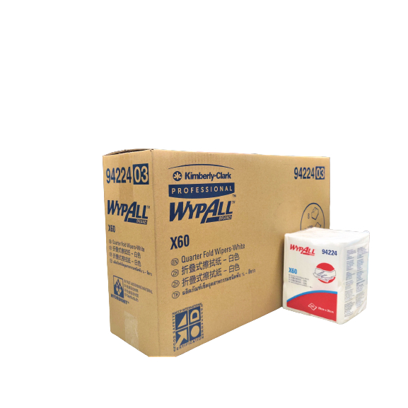ผ้าเช็ดอุตสาหกรรม WYPALL X 60 Quarter Fold 1/4 Wipers สีขาว  บรรจุ 100 แผ่น/ห่อ x 8 ห่อ / ลัง ( ขายย