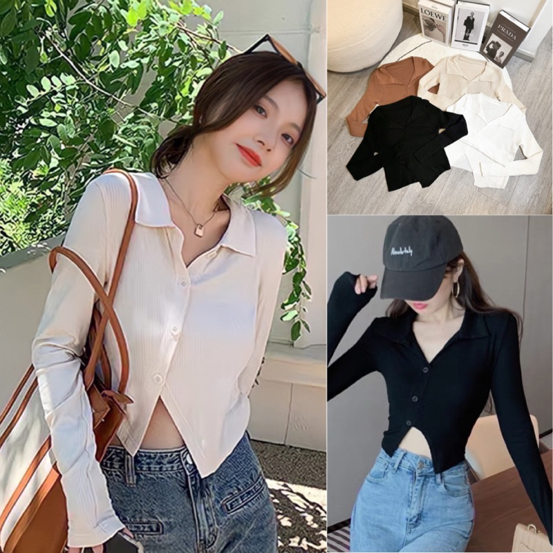 เสื้อไหมพรมแขนยาว กระดุมเฉียง พร้อมส่ง
