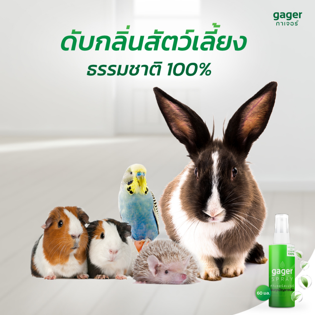 Gager (60ml.) กาเจอร์ สเปรย์กำจัดกลิ่นสัตว์เลี้ิยง นก กระต่าย หนู แมว ...