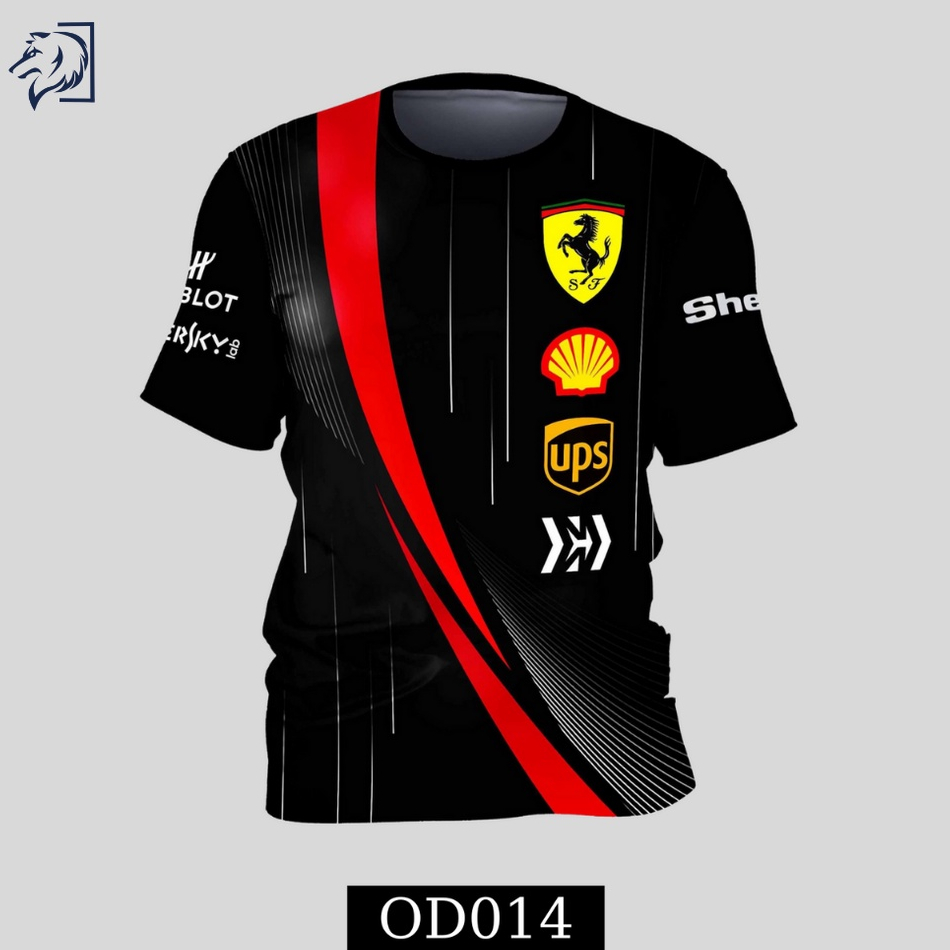OD014 เสื้อยืดกีฬา เสื้อพิมพ์ลาย เสื้อยืดผู้ชาย/ผู้หญิง ผ้านิ่ม ยืดหยุ่น คอกลม โอดีน Odin T shirt Ferrari racing team