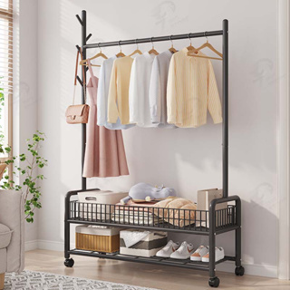 [เสาเเขวนหมวก+กระเป๋า] ราวแขวนผ้า ราวตากผ้า ที่แขวนผ้า พร้อม…