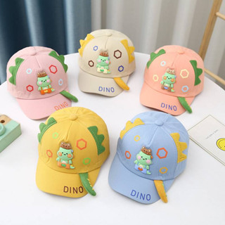 [พร้อมส่ง] หมวกเด็ก 4เดือน - 2ปี รอบหัว:46-48 cm. หมวกแก๊ปเด็ก (Cap) แต่งลายการ์ตูนไดโนเสาร์ 🦖 หมวกแฟชั่นเด็ก