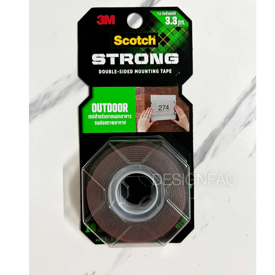 เทปติดป้าย SCOTCH Heavy Duty Tape เทปกาว2หน้า เทปกาวแรงยึดสูงติดตั้งภายนอก หนา 1 mm หน้ากว้าง 19 mm