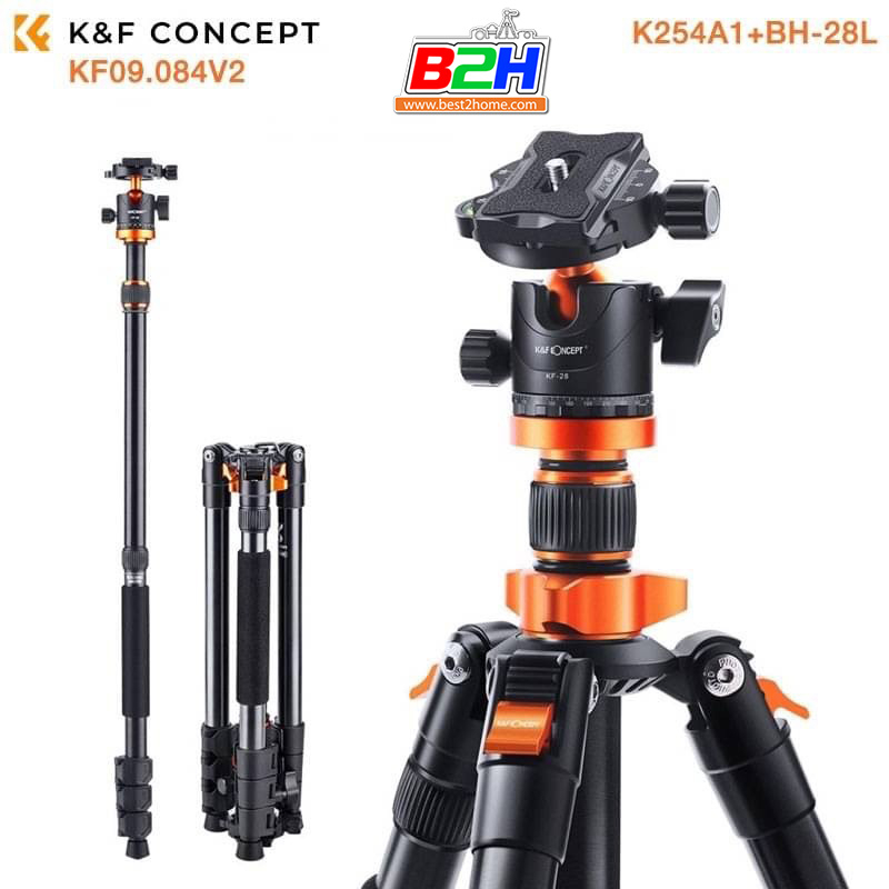 K&F Concept Tripod SA254M1 Aluminum 62''/158cm 22lbs Load Detachable Monopod 360° Ball Head for DSLR