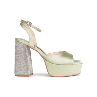 SHU RISING STARS 4.5" DGB CHUNKY ANKLE STRAPS - GREEN SATIN รองเท้าส้นสูง