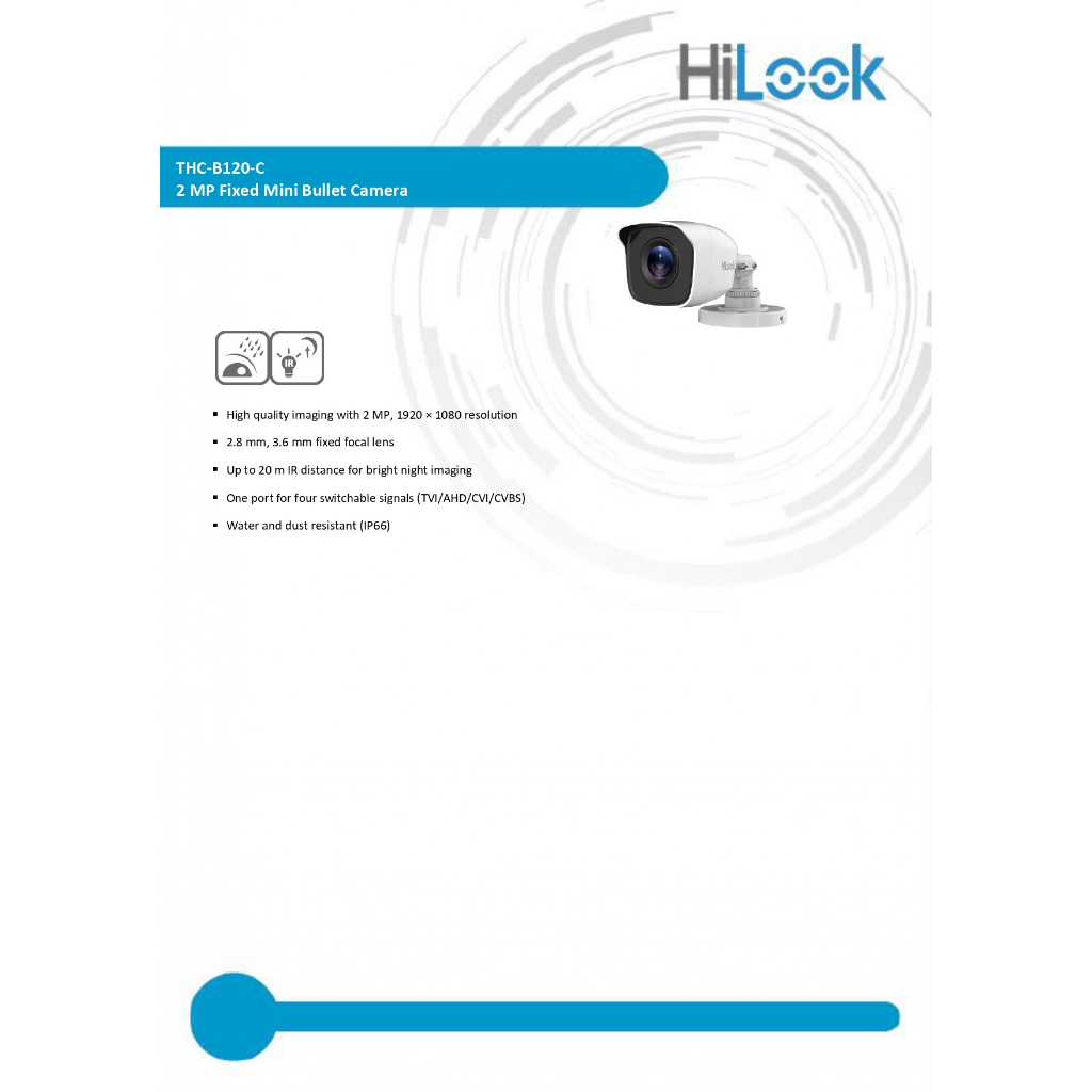 HiLook กล้องวงจรปิด 1080P 4ระบบ รุ่น THC-B120-C เลนส์ 3.6mm พร้อมอะแดปเตอร์ (ต้องใช้ร่วมกับเครื่องบันทึกกล้องวงจรปิด)