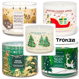 เทียนหอม 3 ไส้  Bath &amp; Body Works winter candy apple,snowy peach berry,vanilla bean noel,fresh balsam 3 Wick Candle