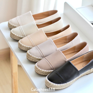 พร้อมส่งจากไทย รองเท้าคัทชู 1 นิ้ว espadrill สีเรียบ 650612 หนังเรียบ ใส่สบาย