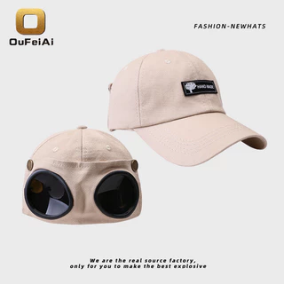 Oufeiai หมวก หมวกแก๊ปcapมีแว่นตา สุดชิคและคลาสสิค แว่นตาหมวกเบสบอล