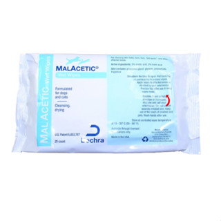 Dechra MalAcetic wet wipes 25 ชิ้น ผ้าเช็ดทำความสะอาดแบบเปียกช่วยปรับสภาพผิวให้เหมาะสมต่อความสม ของจุลชีพ