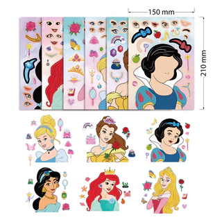 สติ๊กเกอร์แต่งหน้าเจ้าหญิง DIY เซต 6-12 แผ่น ลายไม่ซ้ำกัน ลายน่ารักสีสันสดใส เสริมสร้างจินตนาการ สติ๊กเกอร์เด็ก