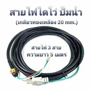 สายไฟไดโว่ ปั๊มน้ำ ปั๊มแช่ เกลียวทองเหลือง ขนาด 20mm. สายไฟ 3 สาย  ยาว 5 เมตร มีปลั๊กในตัว สายไฟทองแดงแท้