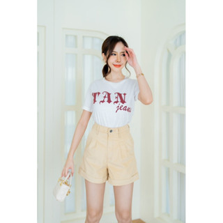 tan jeans กางเกงยีนส์ขาสั้นผ้าลูกฟูก ความยาว 14-15