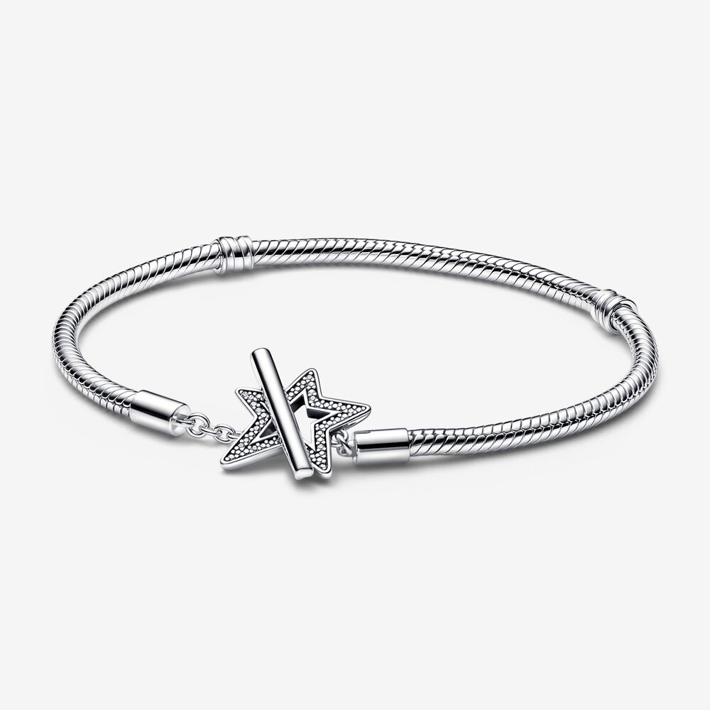 [พร้อมส่ง สินค้าแท้ ] Pandora Moments Asymmetric Star T-bar Snake Chain Bracelet
