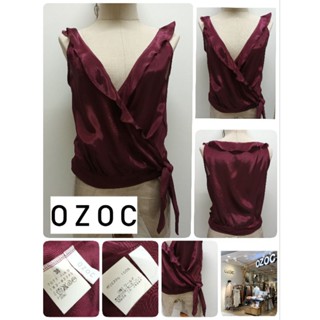 🍷0Z0C เสื้อเบลาส์ระบายป้ายหน้าผูกเอว 🍷size 38