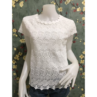 เสื้อลูกไม้ เสื้อผ้าผู้หญิง สาวอวบ รอบอก 38-42 นิ้ว รุ่น 4200สีขาวล้วน