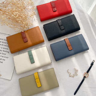 (15กย.เหลือ 6xx)DTALES Long 2Tone Wallet กระเป๋าสตางค์หนังแท้ หนังวัวนุ่ม ใบยาว 6ช่องบัตร