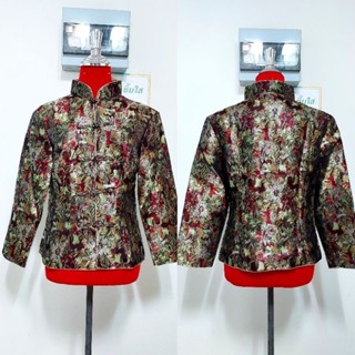 อก 36 เสื้อกี่เพ้าแขนยาว ผ้าทอเขียวทอง