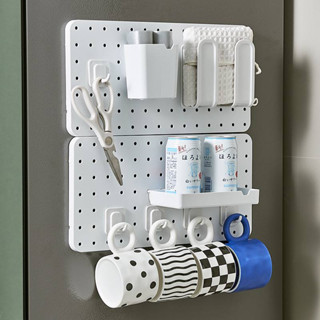 พร้อมส่ง ชั้นวางติดผนัง มินิมอล ไม่ต้องเจาะรู ปรับแต่งได้ตามต้องการ /Kitchen pegboards, rack, shelves, wall organizer