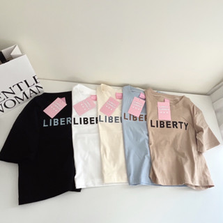 เสื้อยืด ผ้า cotton🌸เสื้อยืด เสื้อยืดทรง slim crop เสื้อครอปปัก LIBERTY (S178)