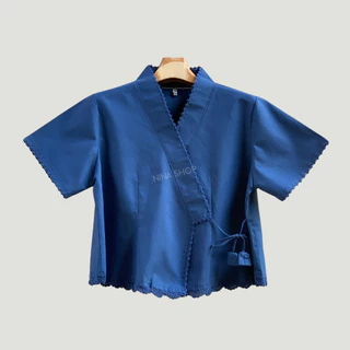เสื้อผ้าฝ้ายผู้หญิง ซอมพอป้ายผูกข้าง แขนสั้นถักมือฝีมือ สวมสบายได้ทุกฤดู ใส่ทำงาน ใส่เที่ยวชิลชิล ดูเรียบร้อยสวยน่ารัก