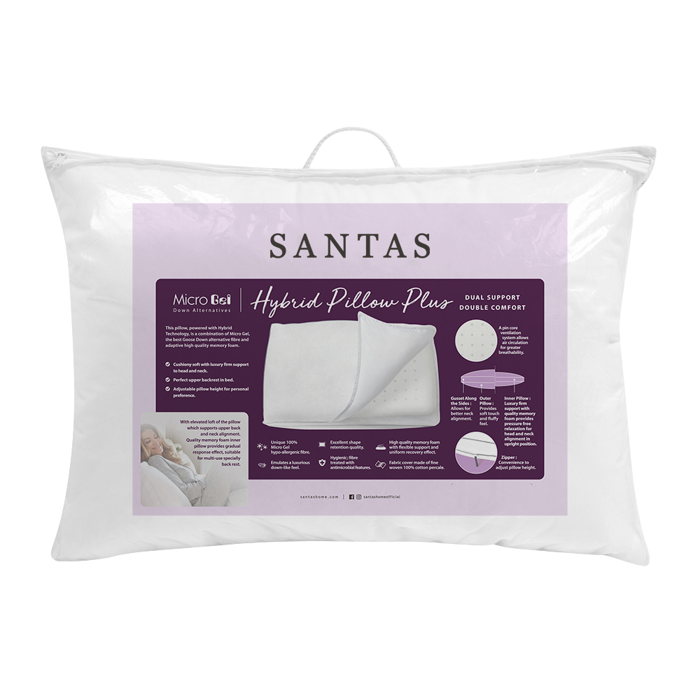 SANTAS หมอนหนุน รุ่น MICROGEL HYBRID PILLOW PLUS ขนาด 19 x 29 นิ้ว - รูปที่ 4