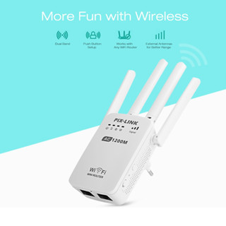 PIXLINK AC1200 WIFI Repeater/Router/Access Point 1200Mbps Wi-Fi Signal Amplifier 4เสาอากาศภายนอก