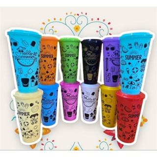 แก้ว 22 oz pp แข็ง สกรีนลาย summer คละสี พร้อมฝาเรียบแข็ง คละสี 
รหัส K-22/k/90