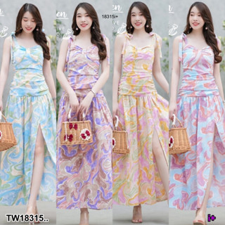 18315 แม็กซี่เดรสยาว สายผูกไหล่ กระโปรงผ่าหน้า Long maxi dress, straps, shoulder straps, front slit skirt