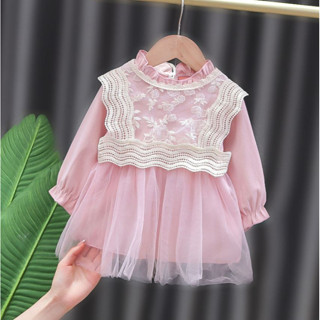 พร้อมส่งจากไทย ชุดเดรสแต่งเสื้อลูกไม้่ 2 ชิ้น ชุดเดรสเด็กผู้หญิงอายุ 5 เดือน-4 ปี