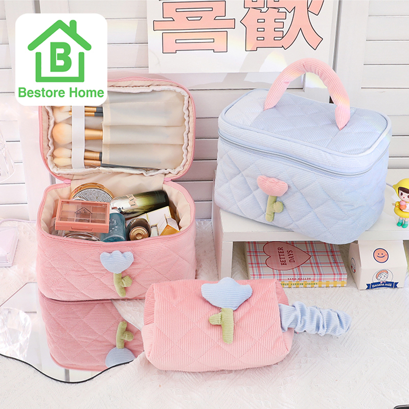 BestoreHome กระเป๋าใส่เครื่องสำอาง อุปกรณ์แต่งหน้า ใส่ของ แบบถือ ขนนุ่ม น่ารัก