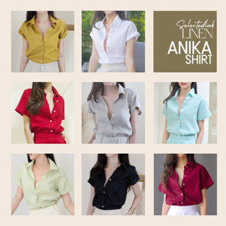 SelectedLook Anika Shirt เสื้อลินินแท้ แขนสั้น กระดุมเปลือกหอย