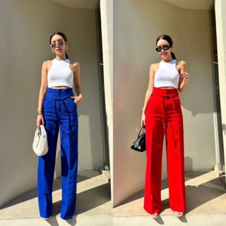 Molly mini-rope high-waist pant กางเกงขายาวทรงขากระบอกใหญ่ ใส่ทำงาน ป้ายpromthong