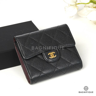 CHANEL TRI FOLD SHORT BLACK CAVIAR GHW