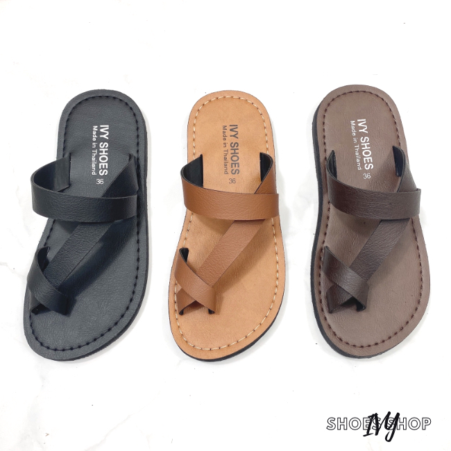 พร้อมส่ง⚡️ไซส์ 36-43 รองเท้าแตะ IVY SHOES รองเท้าหนัง ไขว้โป้ง  (รุ่นเส้นเล็ก) สไตล์วินเทจ  มี 3 สี
