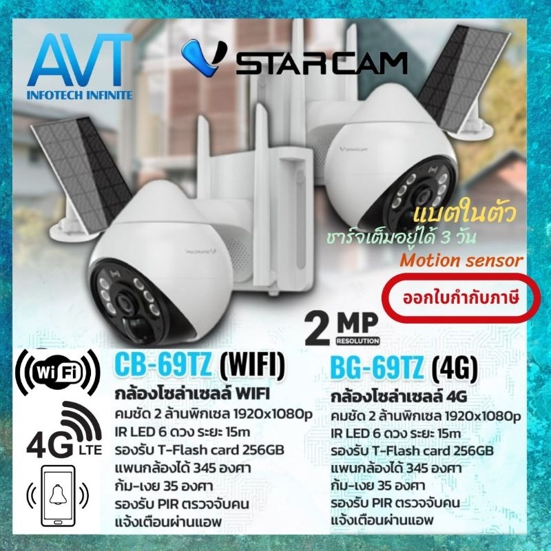 กล้องวงจรปิดโซล่าเซลล์  Vstarcam CB-69TZ  WIFI BG-69TZ 4G กล้องพลังงานแสงอาทิตย์ ไม่ใช้สายไฟฟ้า ชาร์