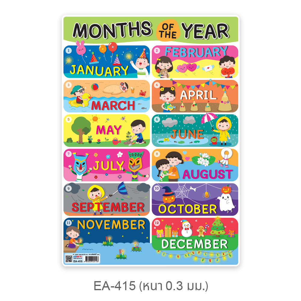 โปสเตอร์พลาสติกขนาด A4 Months Of The Year EA-415