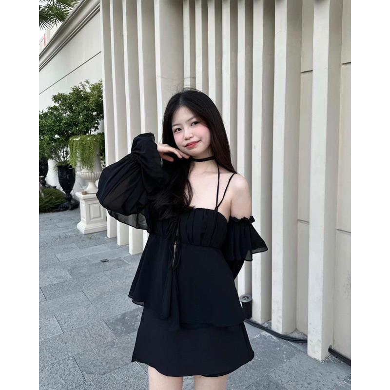 Adele - Black 👩🏻‍🦰🌷🦩✨(เซ็ตเสื้อชีฟองกับกระโปรงกางเกงค่ะ) AD-BLACK