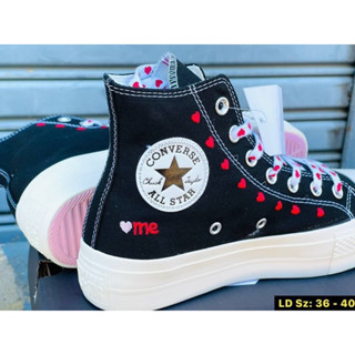 Converse All Star Valentines Day Lift Platform Embroidered Hearts(size36-40) Black