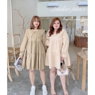 W0101 ชุดเดรสคอปกผ้าฝ้ายลินิน สไตล์เกาหลี​ใส่สบาย​ plussize สาวอวบ