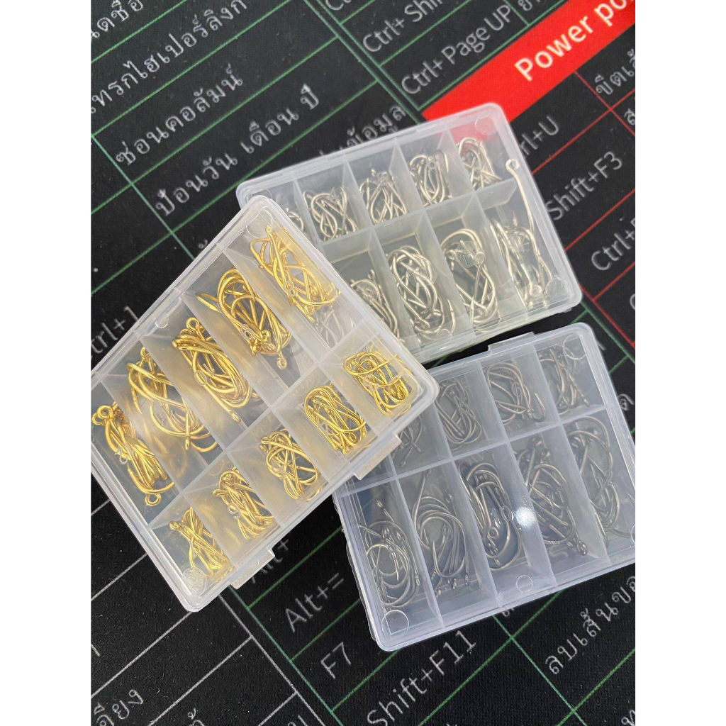 1-2 วัน (ส่งไวมากแม่) ตาเบ็ดตกยกกล่อง *เบอร์ #3-#12* สีทอง/สีเงิน/สีแพลตตินั่ม,มีรู-ไม่มีรู High carbon steel hook*【ST】