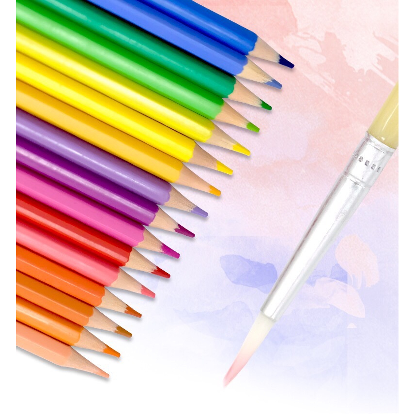 ดินสอสีไม้ระบายน้ำ สีไม้เหลี่ยม จับถนัดมือ สีสวย เล่นได้ทุกเพศทุกวัย  สีไม้+พู่กันสำหรับระบาย