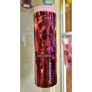 🎀【พร้อมส่ง】 2023 แก้วสตาร์บัคส์เกาหลี Starbucks Korea Valentine rhombus pink tumbler 473ml/ 16oz