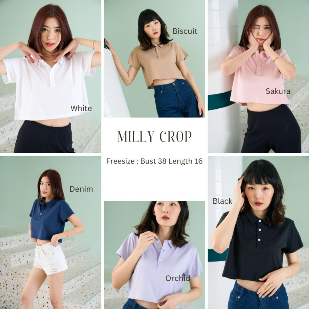 T-shirts 320 บาท Pela.bkk – Milly Crop  เสื้อยืดแขนสั้นทรงครอปมีปก Women Clothes
