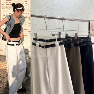 Double belt pant🔥(S,M,L:490฿ฟรีส่ง) มาแรงมากแม่!!! รุ่นนี้คือปังมากก กางเกงเอวสูง ดีเทลขอบเอวเข็มขัดเบิ้ล 2ชั้น akkara