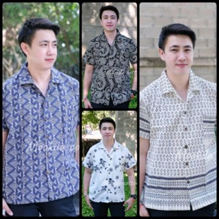 เสื้อคอปกเชิ๊ตชายผ้าพิมลาย ผ้าพื้นเมืองเชียงใหม่ อก42/50นิ้ว