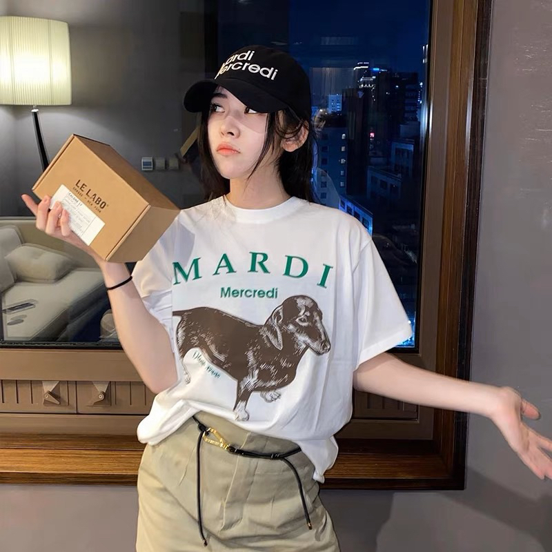 🌟STF_SHOP🌟เสื้อยืด แขนสั้น คอกลม งานคอป้ายŻÄRÄ สกรีนลาย น้องหมา  เสื้องาน free size อก 44 ยาว 29 ❤️