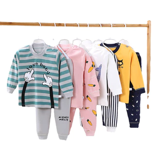 ชุดนอนเด็ก เสื้อแขนยาว+ขายาวเด็ก ชุดเซ็ท เสื้อผ้าเด็ก ผ้าcotton size 73-100 CXT08