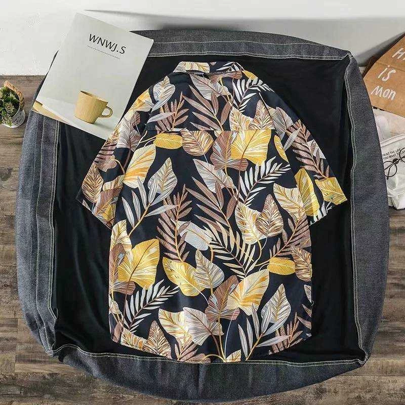 เสื้อฮาวายแขนสั้นคอปก ลายดอก ผ้านิ่ม
